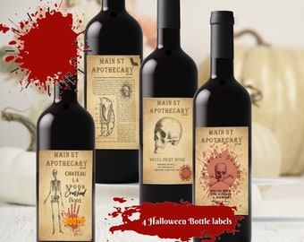 Halloween Bottle Labels - Blood Splatter Wine Labels, Bottle Labels - Halloween Party, Halloween Ghost