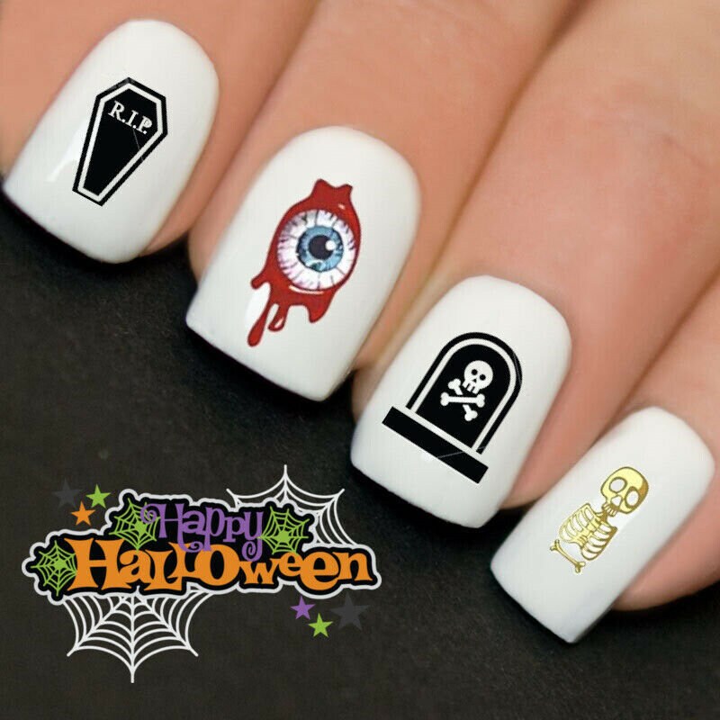Halloween Graves Eyeballs Rip Skeleton Nail Art Water Transfer Etsy 日本