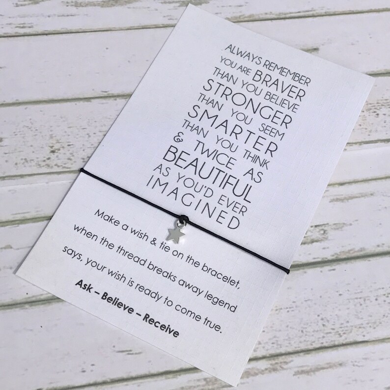 You are Braver Wish String Bracelet Card Inspirational Quote Luck Favors Gifts Star Charm WC12
