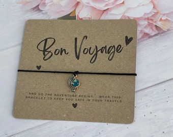 Biglietto di auguri Bon Voyage - Braccialetto portafortuna da viaggio - Così inizia l'avventura - Biglietto Keep Safe KRFT