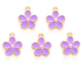 Daisy Flower Charms Lilac Pink White 1/5/10 Packs Gold & Enamel Daisy Flower 15x13x2.5mm Hole: 1.5mm Blossom Charms Charm Jewellery Beads