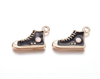 2 ciondoli per scarpe Converse - Ciondolo per scarpe da ginnastica alte nere - 19 x 12 mm Ciondoli per scarpe smaltate Gioielli con ciondoli