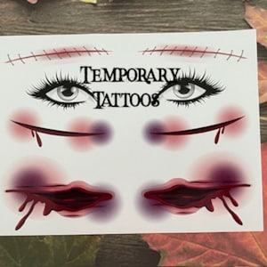 Set Halloween Augen Narben Blutstiche Schnitte Temporäre Tattoo Halloween Party Taschen TT009 Tattoos