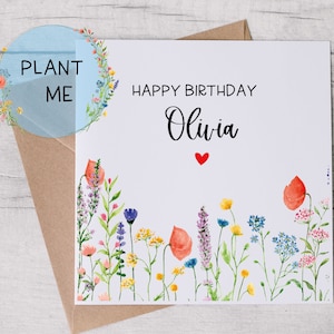 Personalised Happy Birthday Card - Seeded Wildflower Card - Plantable Seed Card  - Birthday Greetings with Flowers - Eco Bee Friendly