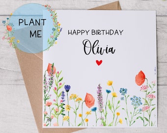 Personalised Happy Birthday Card - Seeded Wildflower Card - Plantable Seed Card  - Birthday Greetings with Flowers - Eco Bee Friendly