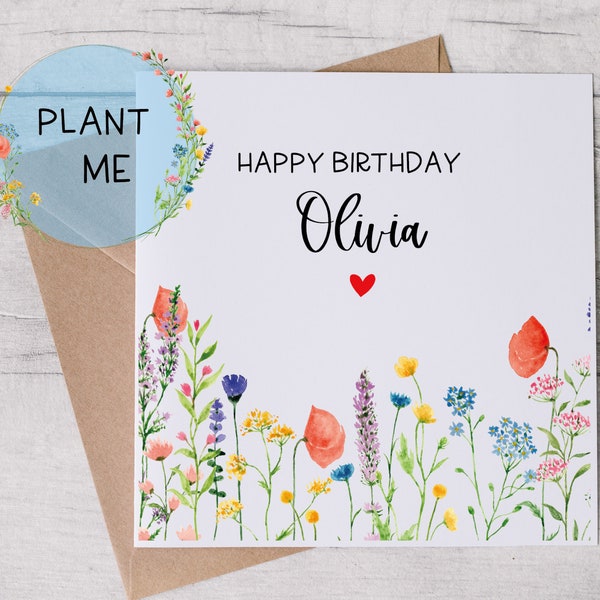 Personalisierte Geburtstagskarte - Wildblumenkarte - pflanzbare Samenkarte - Geburtstagsgrüße mit Blumen - Eco Biene freundlich