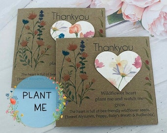 Thank you Seed Card & Heart - Seeded Wildflower Hearts - Plantable Seed Hearts  - Thank you with Flowers - Eco Bee Friendly