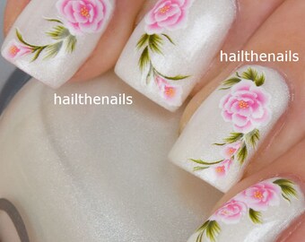 Nail Art Wraps Water Transfers Decals YT030 Flowers Pink Rose Bud Salon Quality