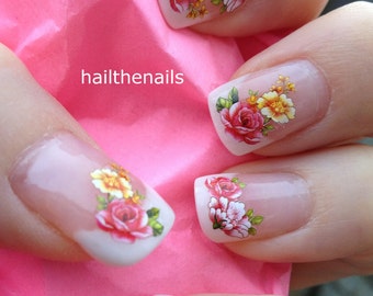 Flower Nail Art - Nail Art Water Transfers Decals - French Roses Flowers YD1051