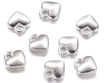 10/20 Small Puff Heart Charms - 8mm Hole 0.2mm - Antique Silver Charm Beads - Jewellery Making -  DIY for Bracelets Earrings Pendants