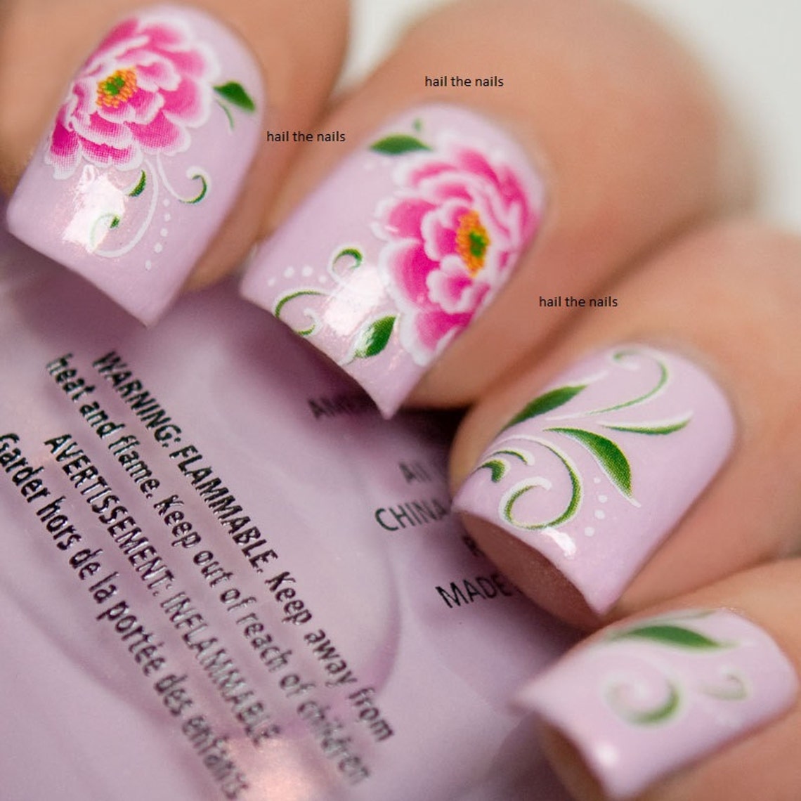Pink Peony Lily Nail Wraps Nail Art Nail Decals Water Etsy