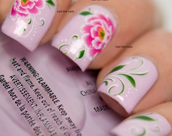 Pink Peony Lily Nail Wraps Nail Art Nail Decals Water Transfers Salon Quality Y120