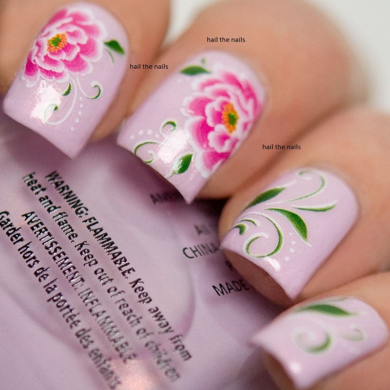 Pink Peony Lily Nail Wraps Nail Art Nail Decals Water Etsy