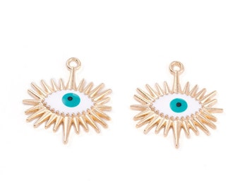 Ciondoli in lega con malocchio smaltato oro, 22 mm (set da 2)