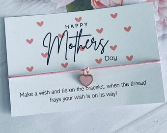 Biglietto d'auguri e braccialetto dei desideri per la festa della mamma in blocco - Regalo per la festa della mamma - Regalo per la mamma - Bracciale dei desideri a forma di cuore - Cuore WHT02 MD