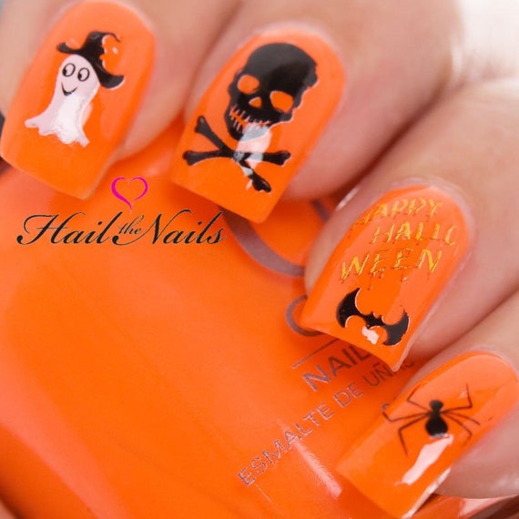 Halloween Nail Art Water Transfer Decal Nail Wraps Bats Ghost Etsy