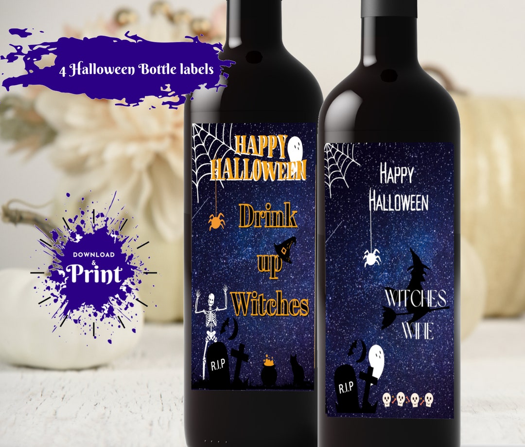 Halloween Bottle Labels Printables, Digital Downloads Wine Labels ...