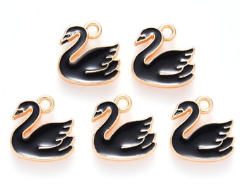 Ciondoli Cigno - Ciondolo Cigno Smaltato Oro Nero 1,4 x 1,4 cm Ciondolo Tibetano per Creazione di Gioielli Perline Desiderio su una Stella