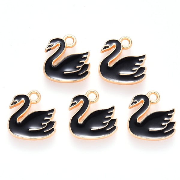 Swan Charms - Black Gold Enamel Swan Charms 1.4 x 1.4 cm Tibetan Charm for Jewellery Making Beads Wish Upon a Star