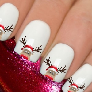 Christmas Nails Art Rudolf Nail Stickers Reindeer Nail Art Decals Christmas Rudolf Red Nose Reindeer YT2057