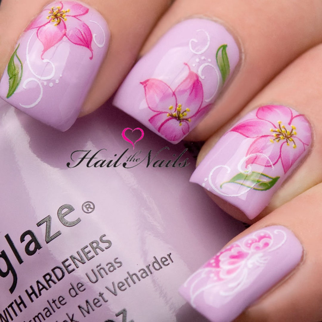 Lily White Nail Art Nails Water Transfers Decals Stickers Wraps Salon  Quality YT003 Valentine Day Nails 