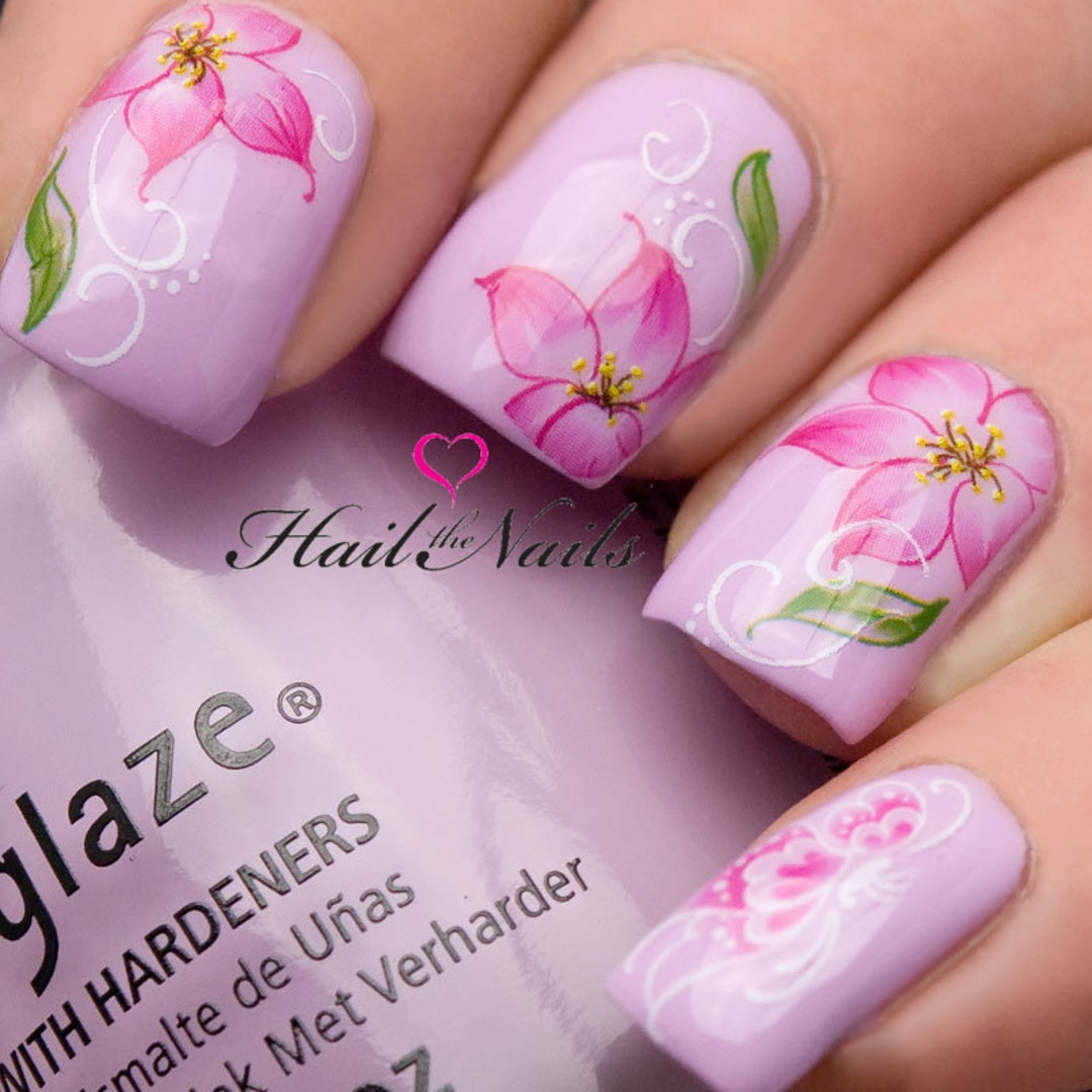 Flower Nails Nail Art Flower Stickers Wraps Water Transfers Etsy