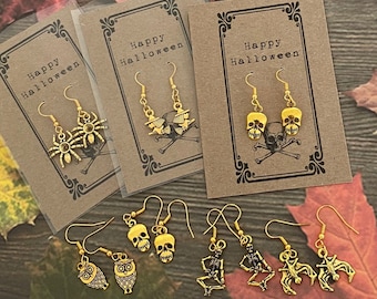 Orecchini di Halloween in oro, regalo di Halloween, orecchini pendenti a forma di teschio, orecchini a forma di zucca, festa di Halloween, fantasma, ragno, scheletro