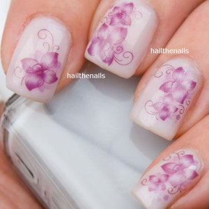 Nail Art Wraps Water Transfers Decals YT011 Pink Flowers Lilac Lily Salon Quality