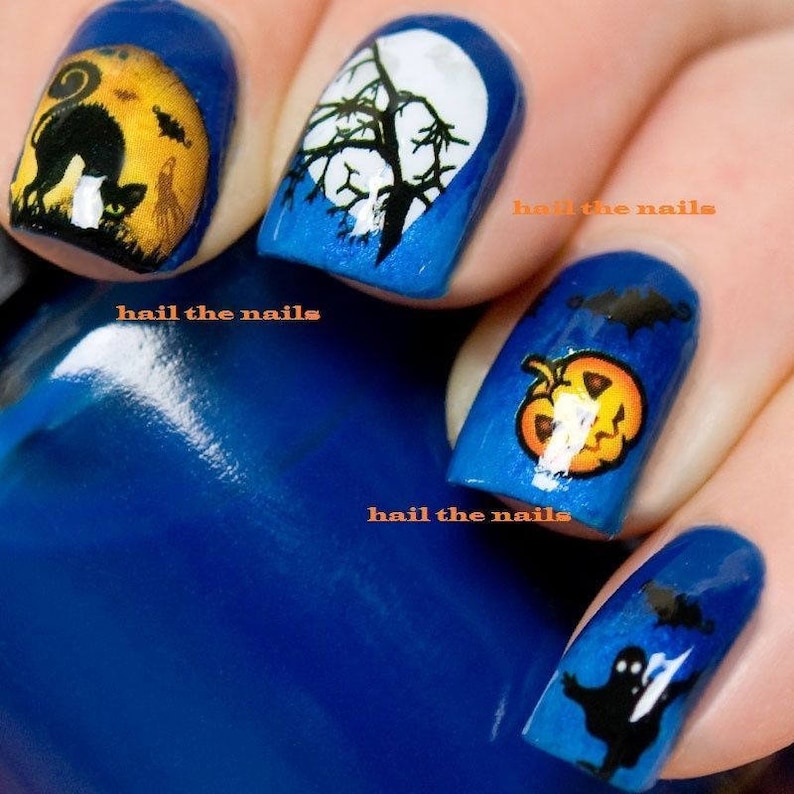 Halloween Spooky Black Cat Pumpkin Nail Art Water Transfer Etsy Halloween Spooky Black Cat Pumpkin Nail Art Water Transfer Etsy