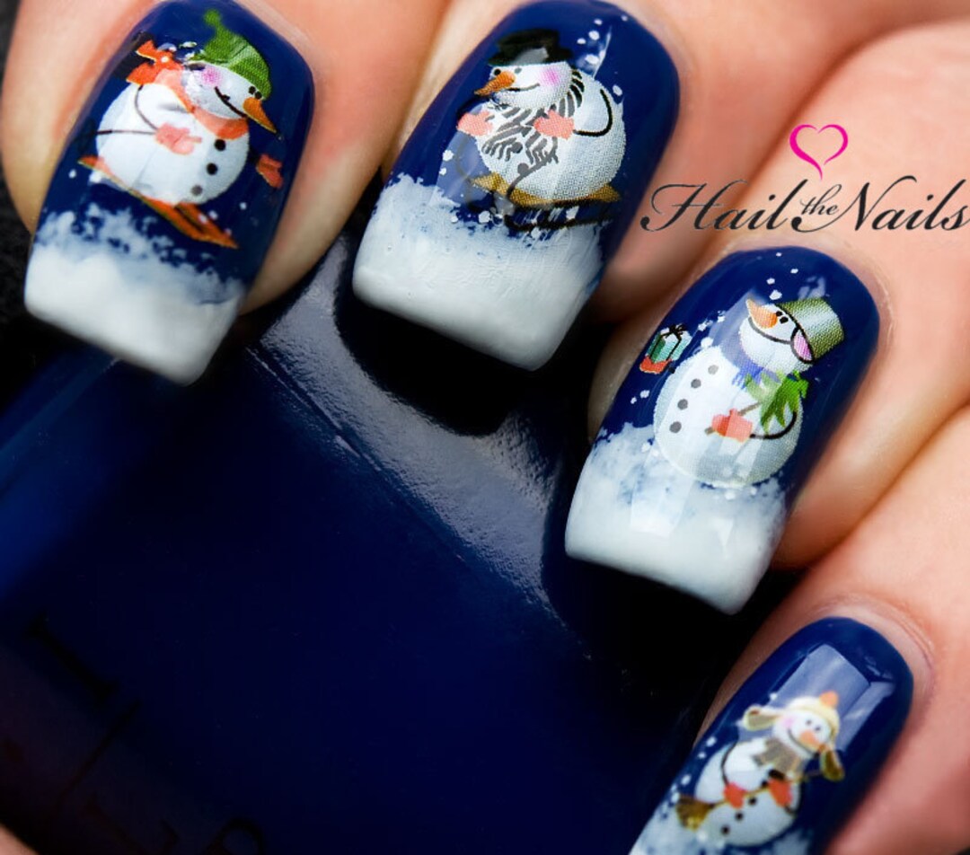 Christmas Nail Art Snowmen Nail Wraps Snow Water Transfers Snowflake ...