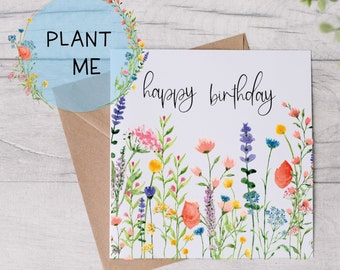 Happy Birthday Card - Seeded Wildflower Card - Plantable Seed Card  - Birthday Greetings with Flowers - Eco Bee Friendly