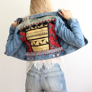 Embellished Denim Jacket with tassels, Embroidered Jean Jacket, Boho Denim Jacket, Upcycled Denim, Upcycled Jacket, Festival Fashion, Hippie