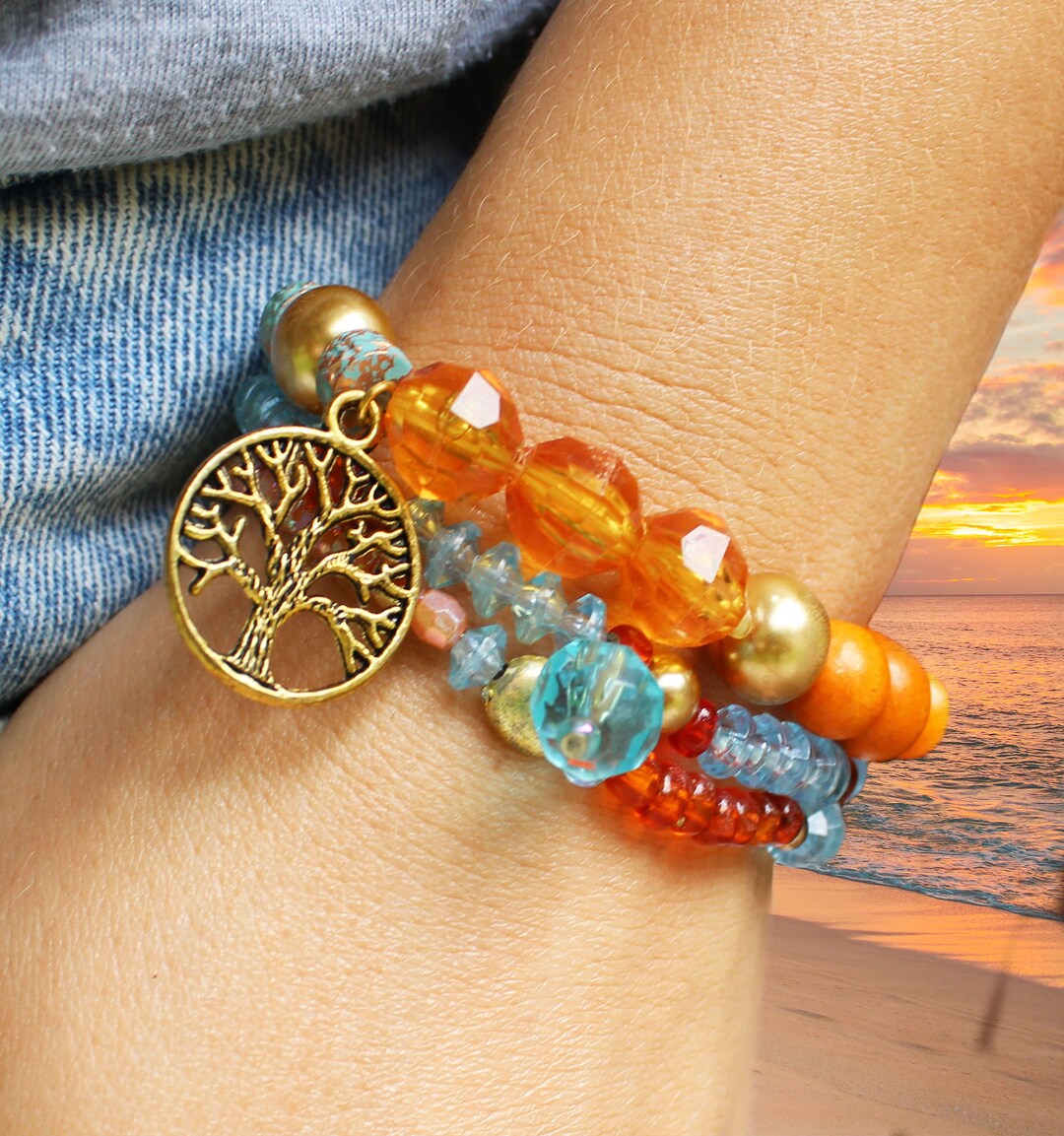 Beaded Bracelet Stack Tree of Life Stretch Bracelets - Etsy