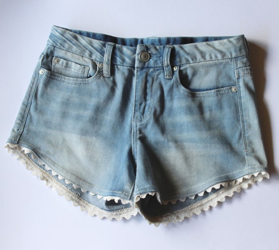 Lace-trimmed Denim Shorts High Waisted 