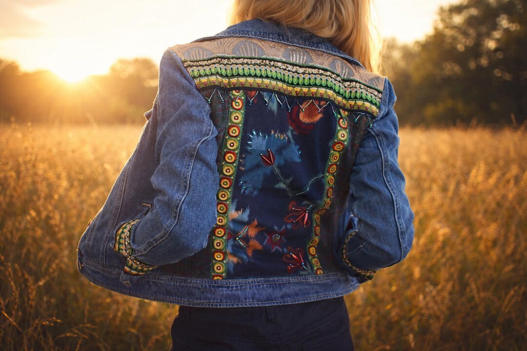 Embellished Gypsy Denim Jacket, Embroidered Jean Jacket, Boho