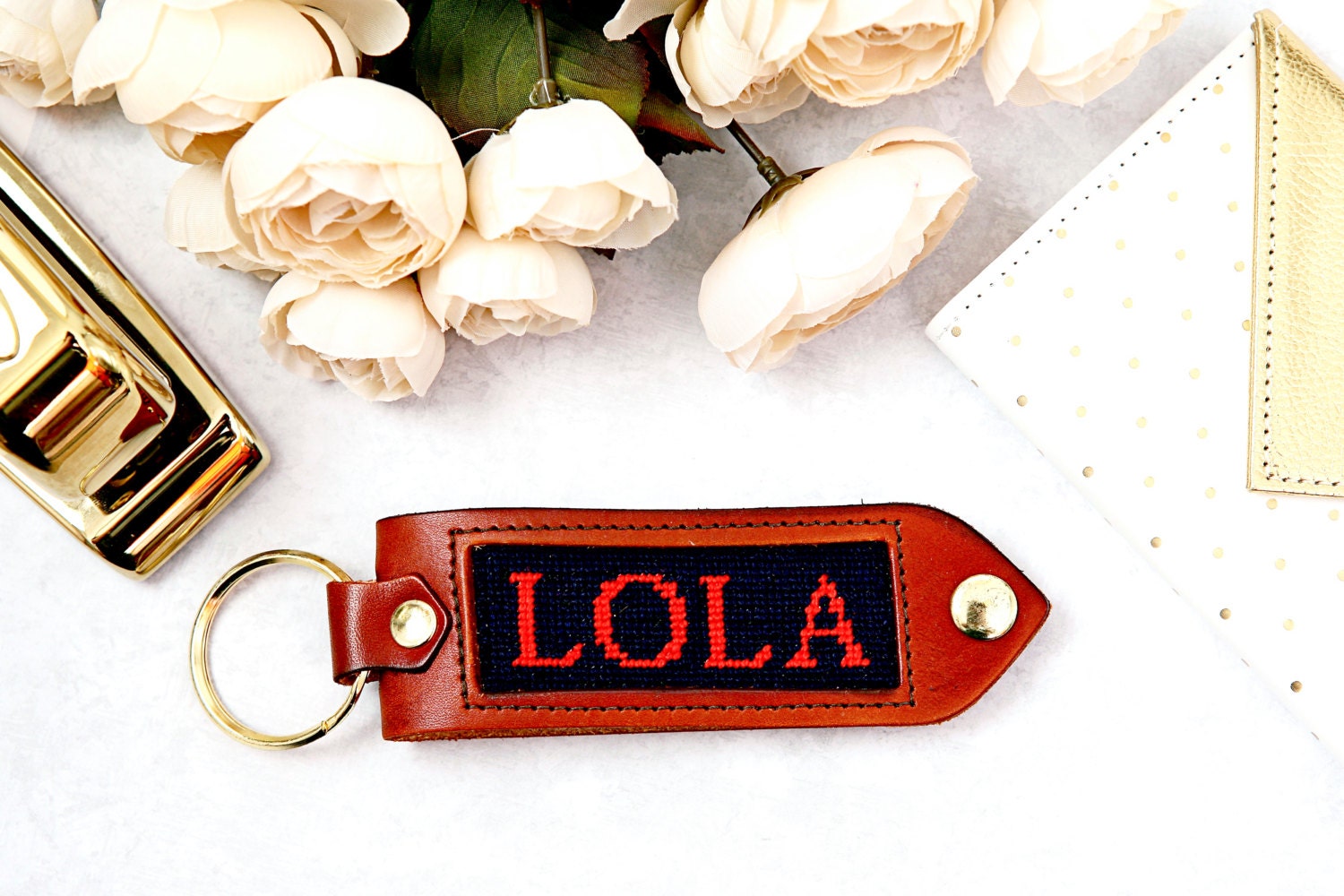 Cross stitch Leather Keychains for Women Leather Keychain Etsy