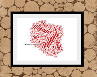 Polish Gift, Map Of Poland, Personalised Polish Gift, Polish Word Collage, Polish Word Cloud, Polish Wordle, Polish Wordle, Poland Gift.