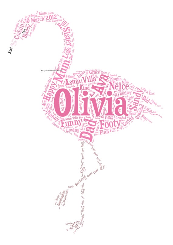 Personalised Pink Flamingo Word Art Picture Print Gift
