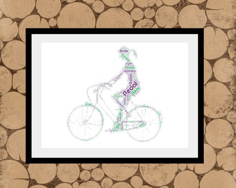 Female Cyclist Gift, Female Cyclist Wordle, Female Cyclist Print, Gift For Cyclist, Bike Themed Gift, Bike Themed Wordle Print.