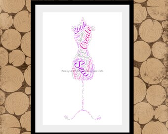 Mannequin Word Art, Personalised Mannequin Print, Mannequin Word Collage, Mannequin Word Cloud, Sewing Gifts, Sewing Themed Gift