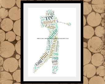 Golfer Word Art, Golf Word Cloud, Golf Word Art, Golfer Word Collage, Gift for Golfer, Personalised Golfer Print, Retirement Gift.