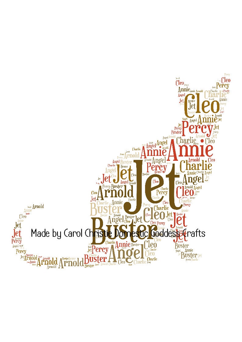 Cat PrintCat Word Art Cat Word Cloud Cat Word Collage  Etsy