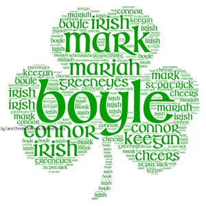 Impresión personalizada de Shamrock, Arte de palabras Shamrock, Shamrock Word Cloud, Arte de palabras irlandesa, Nube de palabras irlandesas, Regalo del Día de San Patricio, Regalo de buena suerte. imagen 7