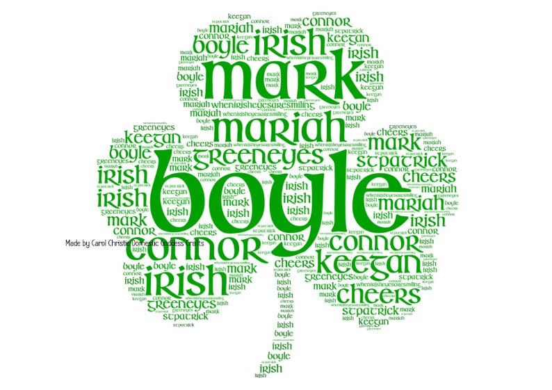 Impresión personalizada de Shamrock, Arte de palabras Shamrock, Shamrock Word Cloud, Arte de palabras irlandesa, Nube de palabras irlandesas, Regalo del Día de San Patricio, Regalo de buena suerte. imagen 7