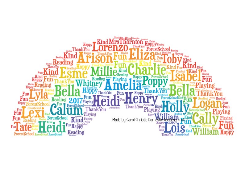 personalised rainbow print rainbow word art rainbow word