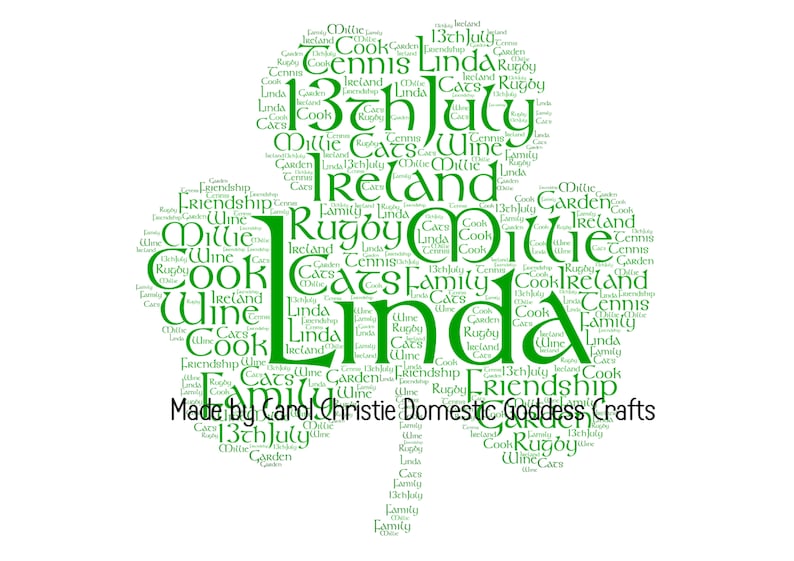 Impresión personalizada de Shamrock, Arte de palabras Shamrock, Shamrock Word Cloud, Arte de palabras irlandesa, Nube de palabras irlandesas, Regalo del Día de San Patricio, Regalo de buena suerte. imagen 6