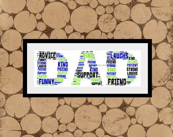 Dad Word Art, Personalised Dad Print, Dad Word Cloud, Dad Word Collage, Dad Wordle, Daddy Word Art, Daddy Print, Dad Print, Gift For Dad