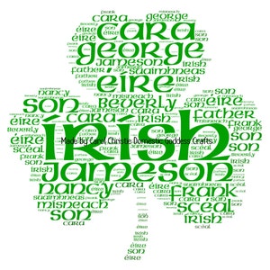 Impresión personalizada de Shamrock, Arte de palabras Shamrock, Shamrock Word Cloud, Arte de palabras irlandesa, Nube de palabras irlandesas, Regalo del Día de San Patricio, Regalo de buena suerte. imagen 2