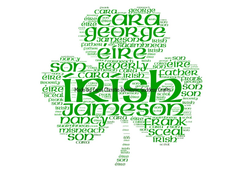 Impresión personalizada de Shamrock, Arte de palabras Shamrock, Shamrock Word Cloud, Arte de palabras irlandesa, Nube de palabras irlandesas, Regalo del Día de San Patricio, Regalo de buena suerte. imagen 2