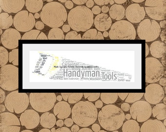 Saw Print, Tool Print, Saw Word Art, Tool Word Art, Tool Word Collage, Hammer Word Cloud, DIY Themed Gift, Personalised DIY Print.